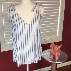 BNWT White /blue stripe shoulder tie top